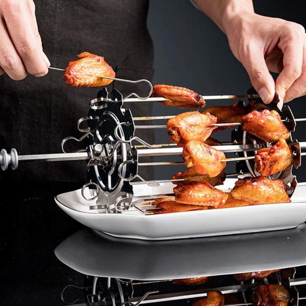 BBQ Steel Metal Roaster Rotisserie Skewers Needle Cage Oven Rotisserie Motor